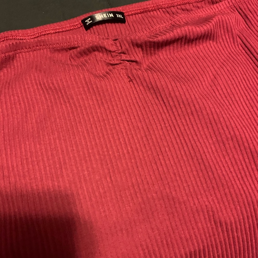 Plus Size Off the Shoulder Ribbed Top-Burgundy - Picture 5 of 6
